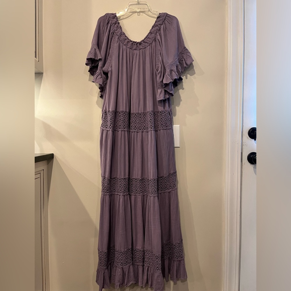 Free People Dream On Crochet Lace Maxi Dress Petrified Wood Gray Purple - Picture 10 of 14